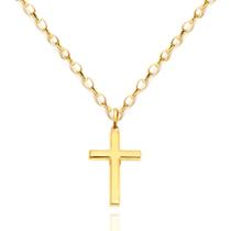 Corrente Portuguesa Com Pingente Cruz Grande Em Ouro 18k 50 cm