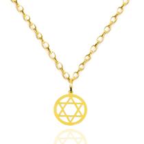 Corrente Portuguesa Com Pingente Estrela de Davi Ouro 18k 50 cm
