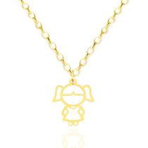 Corrente Portuguesa Com Pingente Menina Filha Em Ouro 18k 50 cm