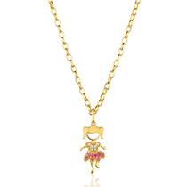 Corrente Portuguesa Com Pingente Menina Filha Zircônias em Ouro 18k 50 cm