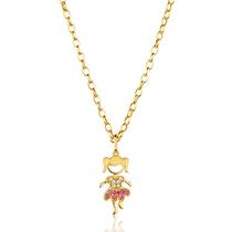 Corrente Portuguesa Com Pingente Menina Filha Zircônias em Ouro 18k
