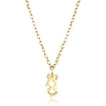 Corrente Portuguesa Com Pingente Menina Filha Zircônias Ouro 18k