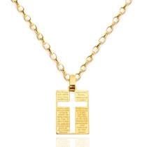 Corrente Portuguesa Com Pingente Placa Pai Nosso Em Ouro 18k 50 cm