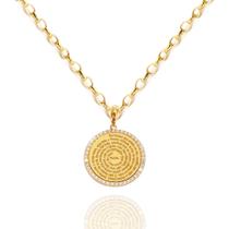 Corrente Portuguesa + Pingente Mandala Pai Nosso Ouro 18k 40 cm