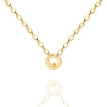 Corrente Portuguesa + Pingente Mandala Pai Nosso Ouro 18k 40 cm