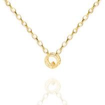 Corrente Portuguesa + Pingente Mandala Pai Nosso Ouro 18k