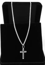 Corrente Prata 925 Grumet 70cm Italiana Pingente Crucifixo