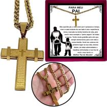 Corrente Prata 925 Pingente Crucifixo Presente Aniversártio Pai Filho + Caixinha Dedicatória
