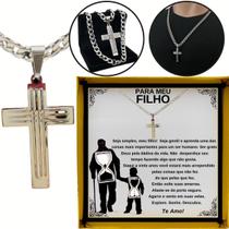Corrente Prata 925 Pingente Crucifixo Presente Aniversártio Pai Filho + Caixinha Dedicatória