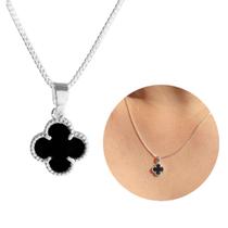 Corrente Prata 925 Trevo Preto Modelo Virginia Banhado Moda Corrente Prata 925 Trevo Preto Modelo Virginia Banhado Moda