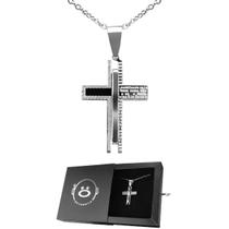 corrente prata aço inox + pingente cruz pai nosso + caixa social religioso presente casual estiloso original