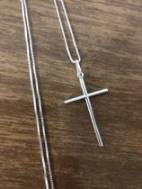 Corrente Prata Maciça 70cm Crucifixo 4 X 2 Cm Prata 925