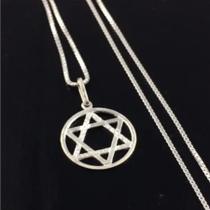 Corrente Prata Maciça 925 Pingente Estrela Davi 60cm