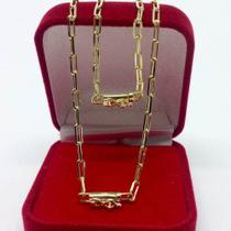 Corrente + Pulseira CADEADA LONGA 60CM 3MM FECHO GAVETA BANHADA A OURO 18K Corrente + Pulseira CADEADA LONGA 60CM 3MM FECHO GAVETA BANHADA A OURO 18K