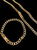 Corrente + pulseira grumet 6mm fecho gaveta - banhados a ouro