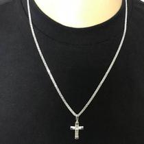 Corrente+ Pulseira Grumet Dupla Prata 925 3m 60cm +ping Cruz