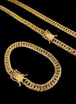 Corrente + pulseira lacraia 10mm fecho duplo banhados a ouro Corrente + pulseira lacraia 10mm fecho duplo banhados a ouro