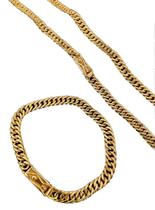 Corrente + Pulseira Lacraia 7Mm Fecho Gaveta Banhados A Ouro