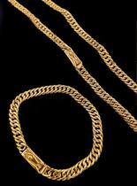 Corrente + pulseira lacraia 7mm fecho gaveta banhados a ouro