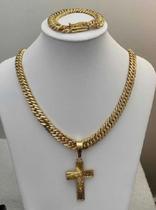 Corrente + Pulseira Pingente 13mm Grumet Banhado A Ouro 18k