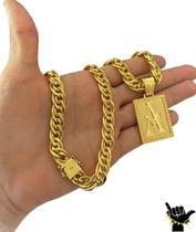 Corrente Romana 10mm + Pingente Letra - Banhado a Ouro 18k Corrente Romana 10mm + Pingente Letra - Banhado a Ouro 18k
