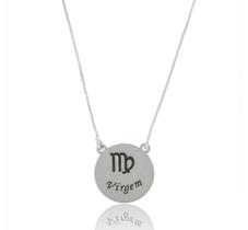 Corrente Signo Placa Redonda Envelhecida Virgem Em Prata 925 Corrente Signo Placa Redonda Envelhecida Virgem Em Prata 925