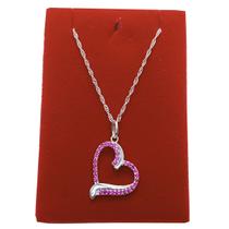 Corrente Singapura 40cm+ Pingente Coração Rosa Prata 925