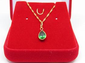 Corrente Singapura 60cm Pingente Gota Verde Esmeralda Ouro 18k 750 Corrente Singapura 60cm Pingente Gota Verde Esmeralda Ouro 18k 750