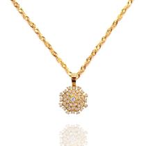 Corrente Singapura Com Pingente Chuveirinho Zircônias Em Ouro 18k 50 cm