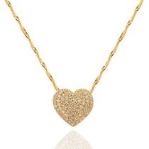 Corrente Singapura Com Pingente Coração Zircônias Ouro 18k