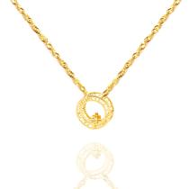 Corrente Singapura Com Pingente Mandala Pai Nosso Ouro 18k 40 cm