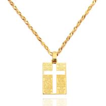 Corrente Singapura Com Pingente Placa Pai Nosso Em Ouro 18k 50 cm