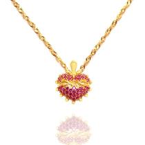 Corrente Singapura Com Pingente Sagrado Coração de Jesus Ouro 18k