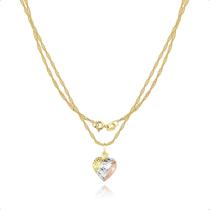 Corrente Singapura Ouro 18k 750 45cm + Pingente Coração 3 cores