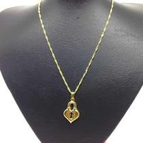 Corrente Singapura Pingente Coração Cadeado Folheado Ouro18k
