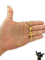 Corrente Tijolinho 1mm + Pingente Cruz - Banhado a Ouro 18k