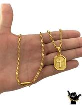 Corrente Tijolinho 3Mm + Pingente Cruz - Banhado A Ouro 18K Corrente Tijolinho 3Mm + Pingente Cruz - Banhado A Ouro 18K