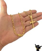 Corrente Tijolinho 3mm + Pingente Cruz - Banhado a Ouro 18k Corrente Tijolinho 3mm + Pingente Cruz - Banhado a Ouro 18k