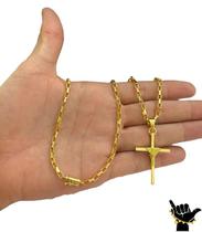 Corrente Tijolinho 3mm + Pingente Cruz Fio - Banhado a Ouro