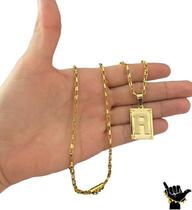 Corrente Tijolinho 3mm + Pingente Letra - Banhado a Ouro 18k Corrente Tijolinho 3mm + Pingente Letra - Banhado a Ouro 18k