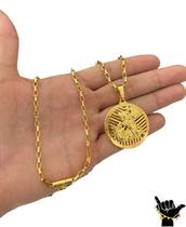 Corrente Tijolinho 3Mm + Pingente São Jorge - Banhado A Ouro