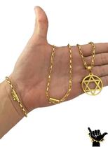 Corrente Tijolinho 3Mm + Pulseira + Pingente -Banhado A Ouro Corrente Tijolinho 3Mm + Pulseira + Pingente -Banhado A Ouro