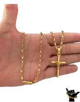 Corrente Tijolinho 4mm + Pingente Cruz Fio - Banhado a Ouro 18k