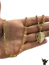 Corrente Tijolinho 4Mm + Pingente Fé - Banhado A Ouro 18K