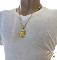Corrente Tijolinho 4mm + Pingente Rosto Jesus Banhado a Ouro Corrente Tijolinho 4mm + Pingente Rosto Jesus Banhado a Ouro