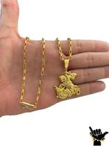 Corrente Tijolinho 4Mm + Pingente São Jorge - Banhado A Ouro