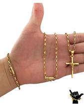 Corrente Tijolinho 4mm + Pulseira + Pingente -Banhado a Ouro