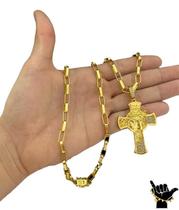 Corrente Tijolinho 6Mm + Pingente Cruz - Banhado A Ouro 18K