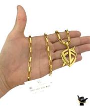 Corrente Tijolinho 6Mm + Pingente Fé - Banhado A Ouro 18K