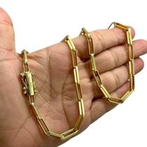 Corrente Tijolinho Alongado 6mm Fecho 750 Banhado Ouro